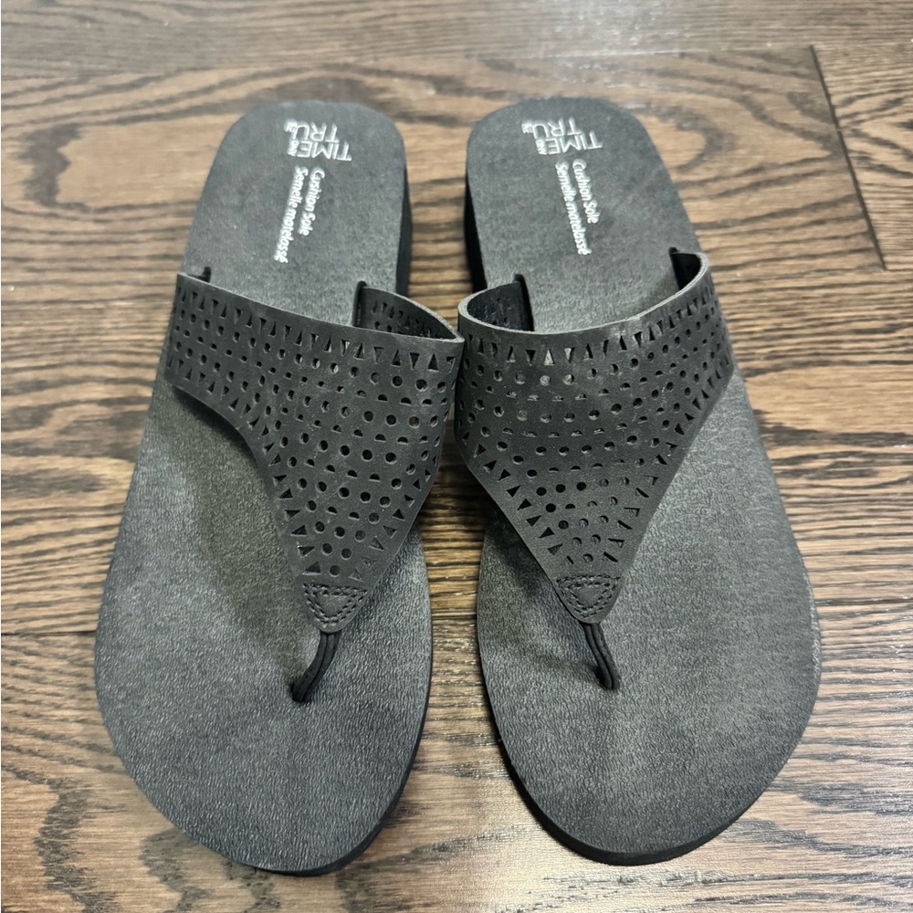 Brand New Black Perforated Flip Flops